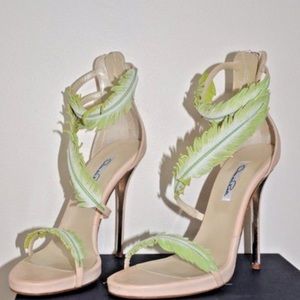 Spring Summer Oscar de la Rent SS15 Runway Green Feather 39.5/8.5 Sandal NEW
